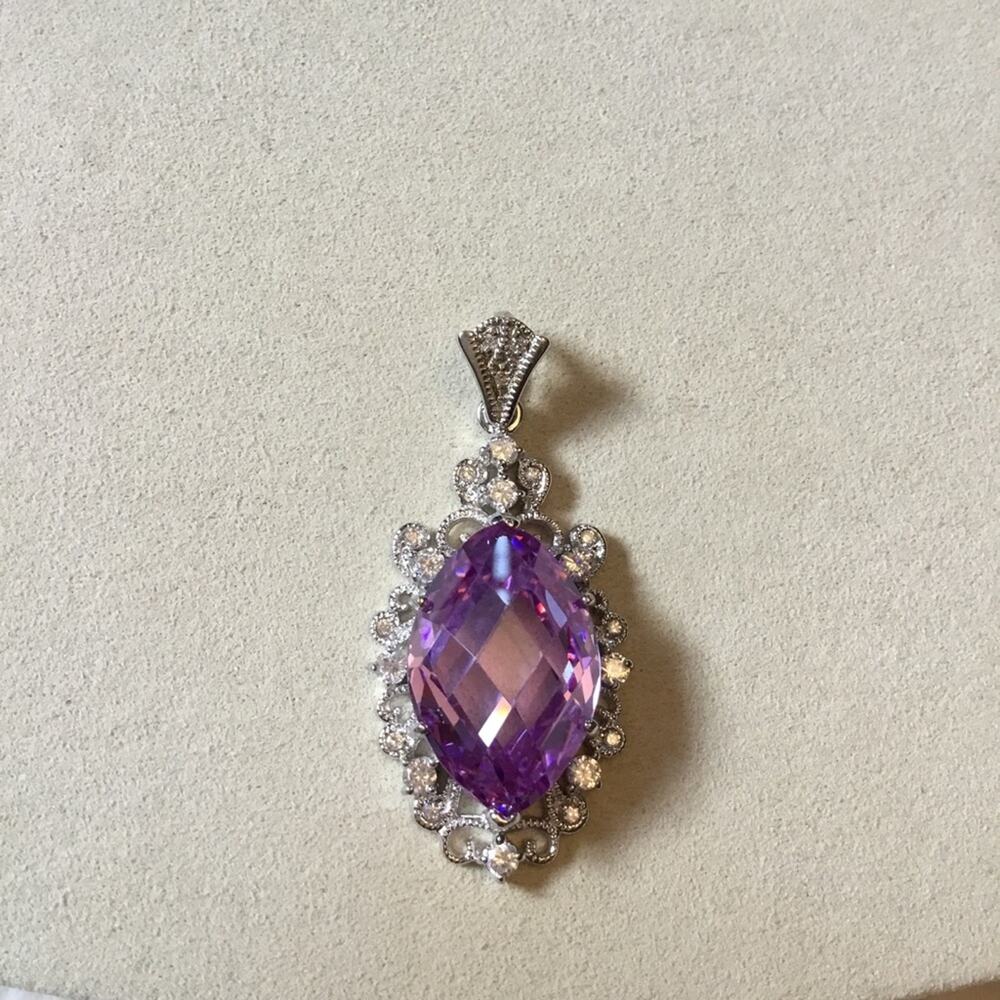 Sterling Silver Purple Crystal Statement Pendant - Picture 5 of 12